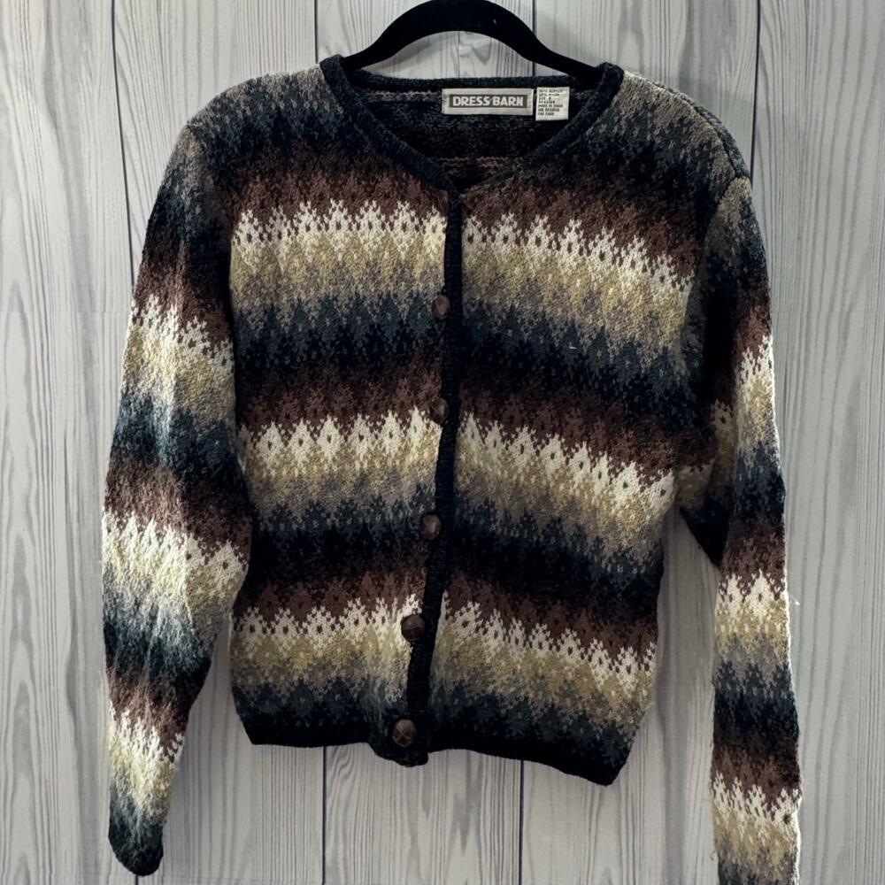 Vintage 90s Cardigan Sweater Womens Small Fair Isle Multicolor Dress Barn